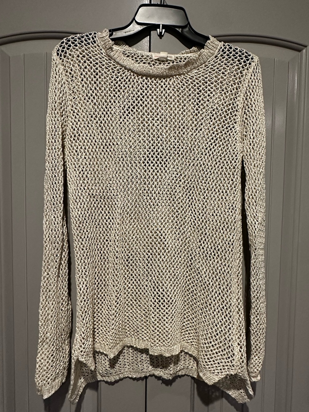 Zenana Cream with Gold Threading Open-Knit Long Sleeve Sweater
